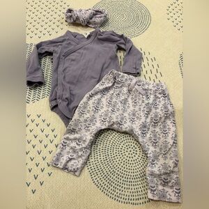 Kate Quinn Lavender Wrap Set with Floral Pants and Headband